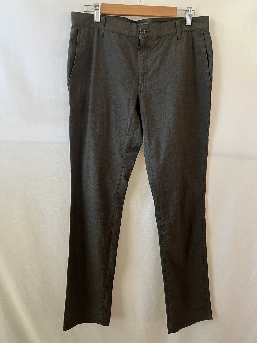 John Varvatos Wool Blend Dark Olive Straight-Leg Pants